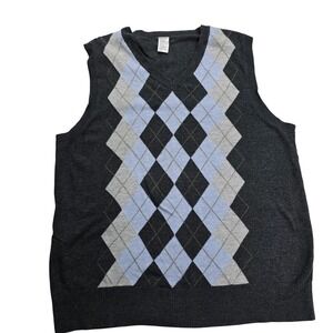 Gap Argyle Sweater Vest Mens Small Grey Blue V-Neck Cotton Blend Fall 2008